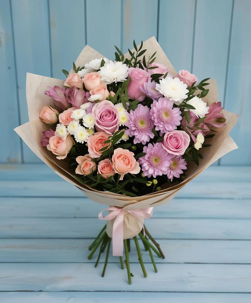 Букет цветов из: Хризантемы, Розы и Альстромерии в Кольцово
