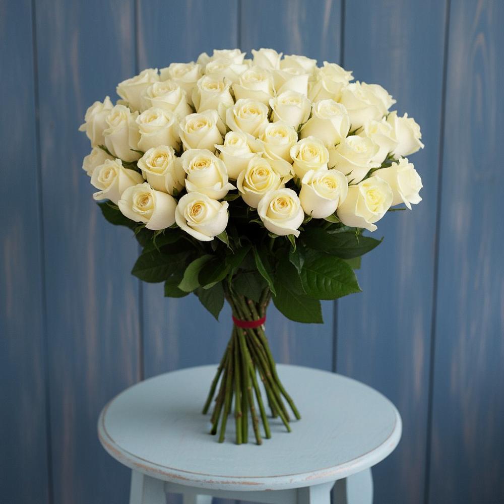 Букет 51 Белая роза Эдлесс Лав в Кольцово