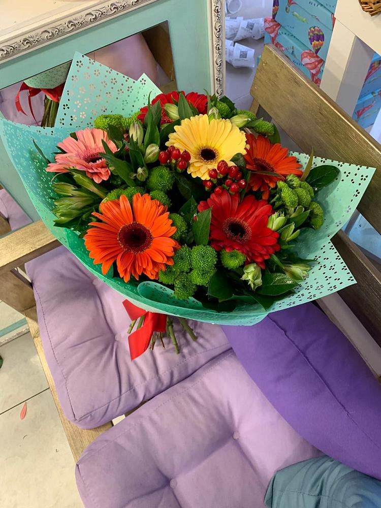 Букет цветов из: Герберы, Хризантемы и Альстромерии в Кольцово