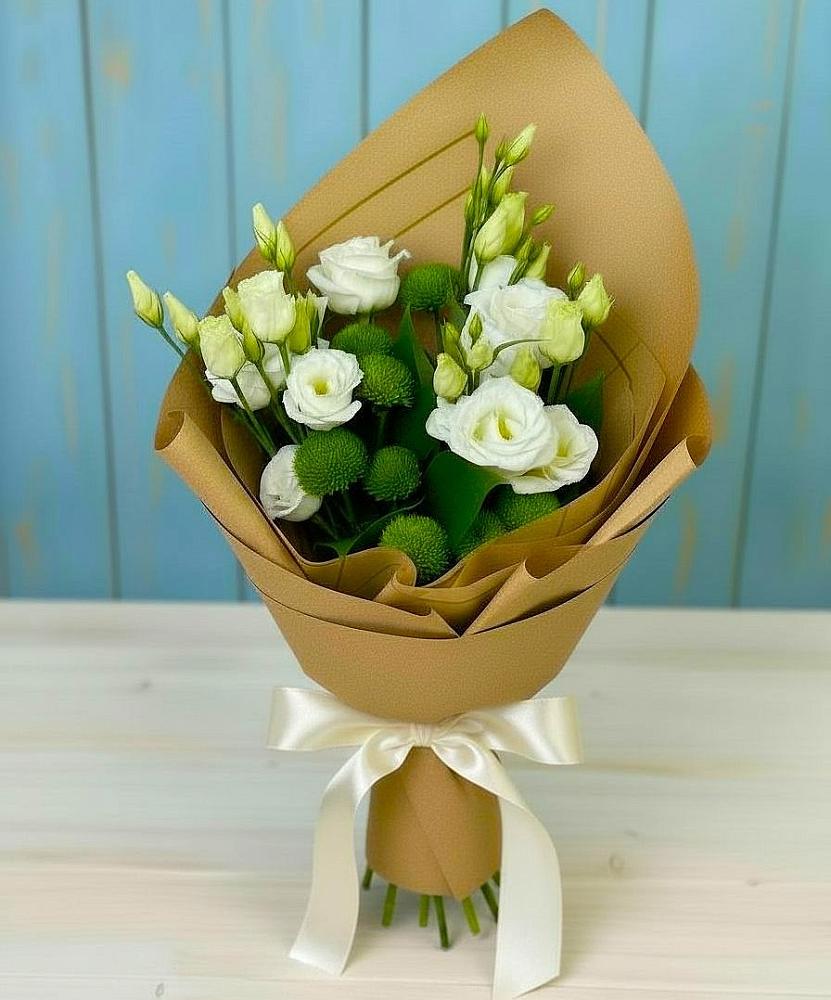 Букет цветов из: Хризантемы и Лизиантусы в Кольцово