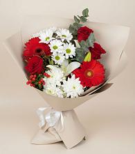 Букет цветов из:  Розы, Хризантемы, Герберы и Лилии в Кольцово
