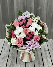 Букет цветов из:  Альстромерии, Гвоздики, Розы и Хризантемы в Кольцово