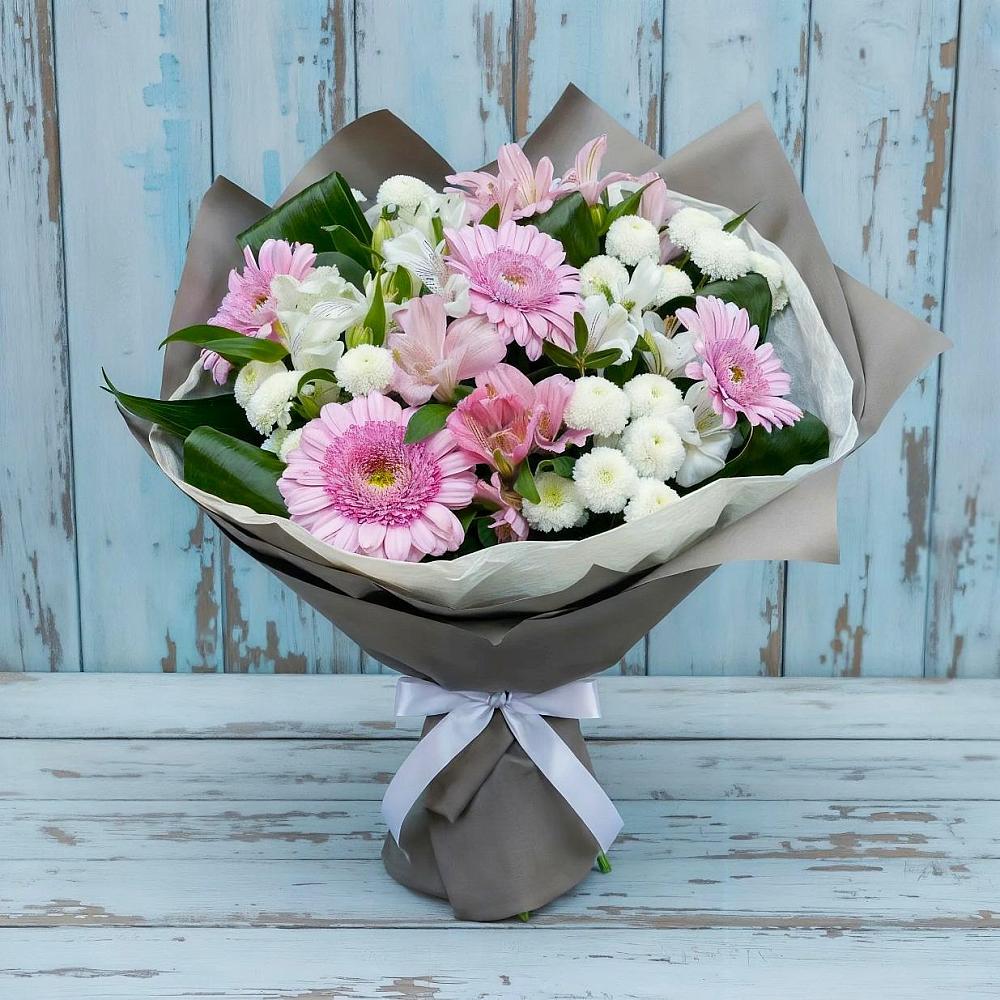 Букет цветов из: Герберы, Альстромерии и Хризантемы в Кольцово