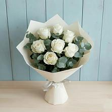 Букет Белые розы в Эвкалипте #REPLACE_PRED# Кольцово